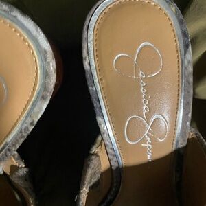 Jessica Simpson Tan and Brown Heels with Metallic Trim